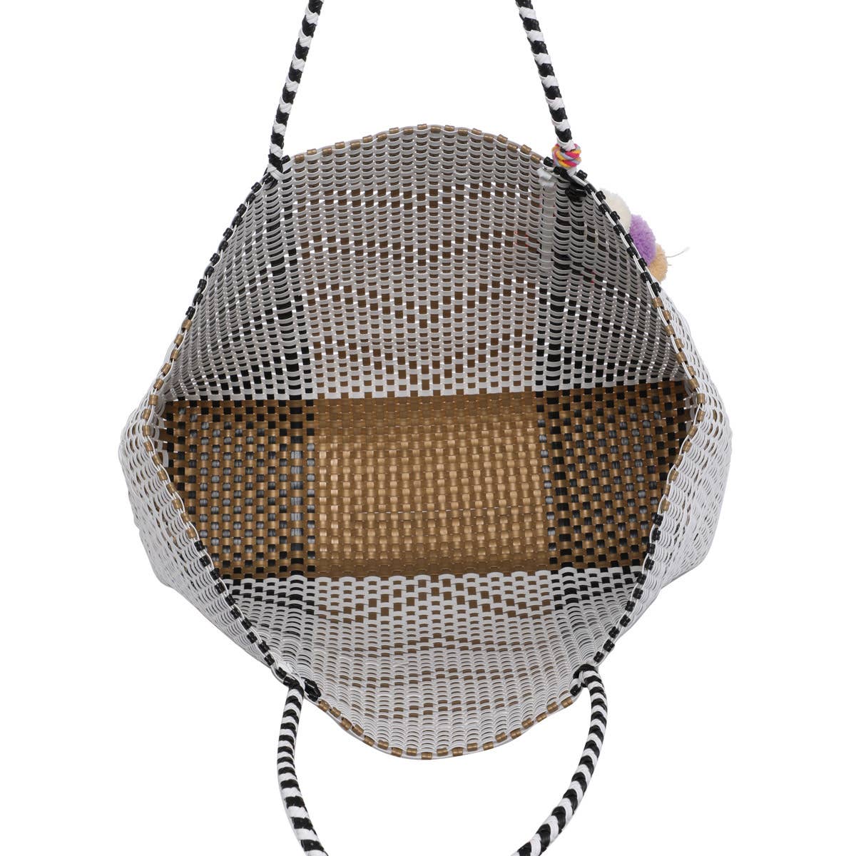 M2068AW Shelby Large Handwoven Tote w/ Pom-Poms