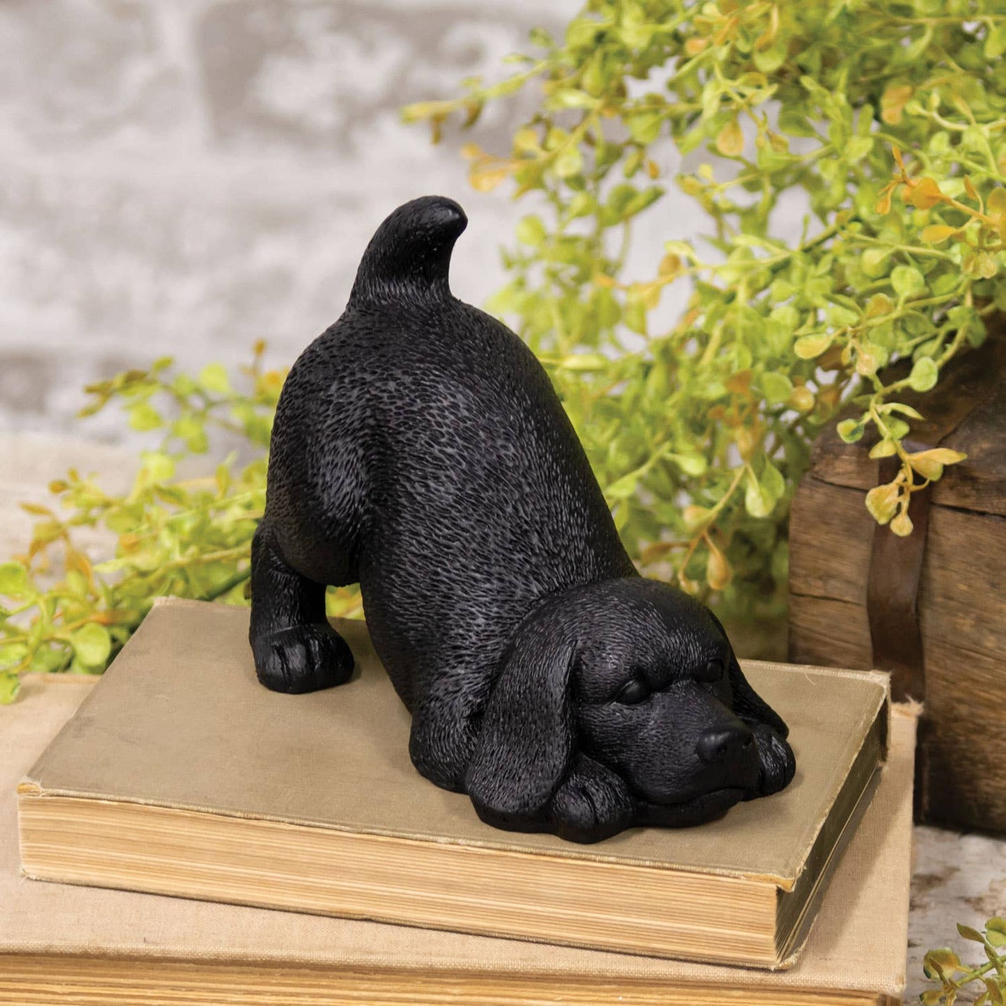 Black Resin Playful Puppy Figurine