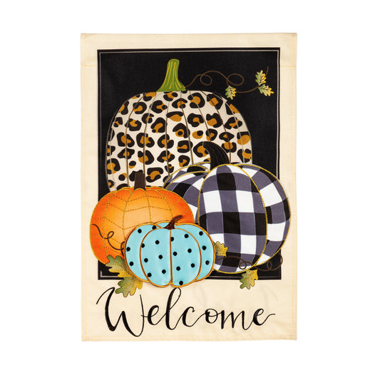 Mixed Print Pumpkins House Linen Flag