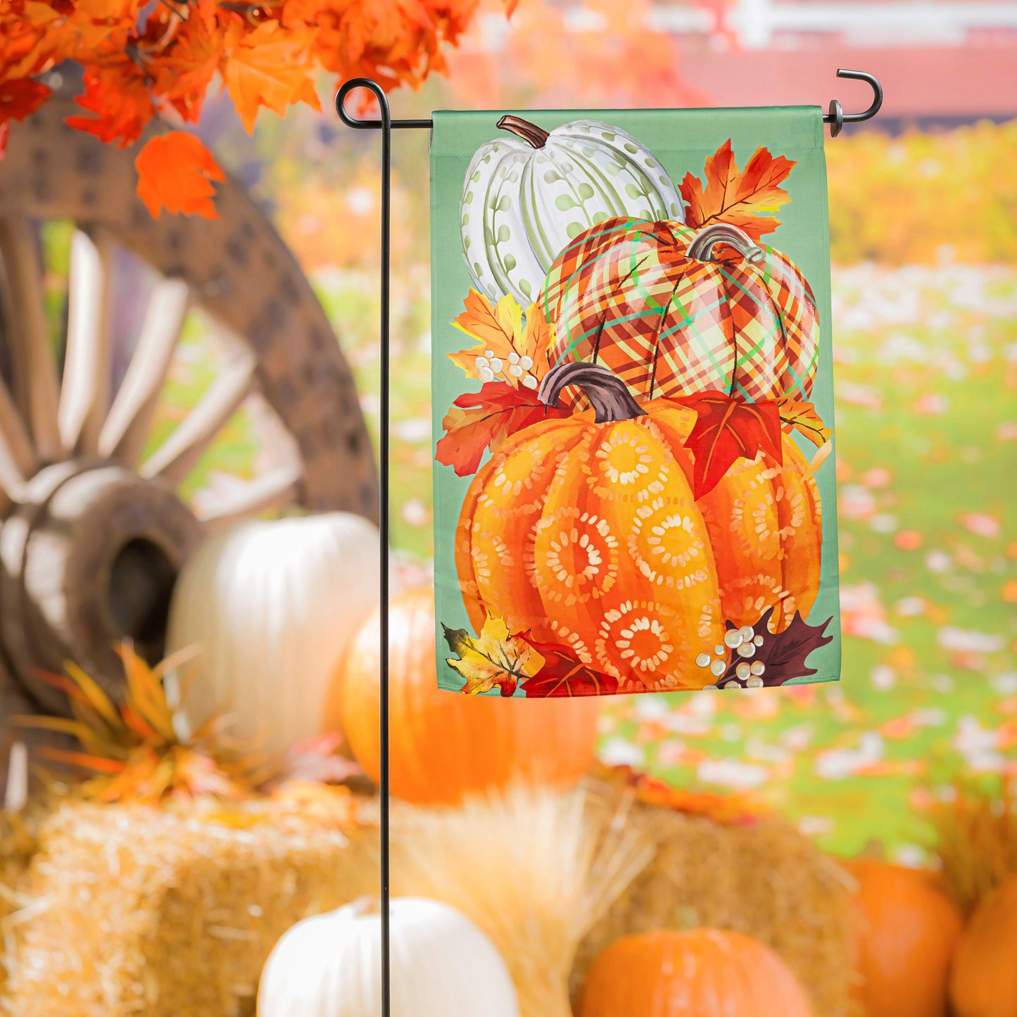 Painted Fall Pumpkins Garden Suede Flag