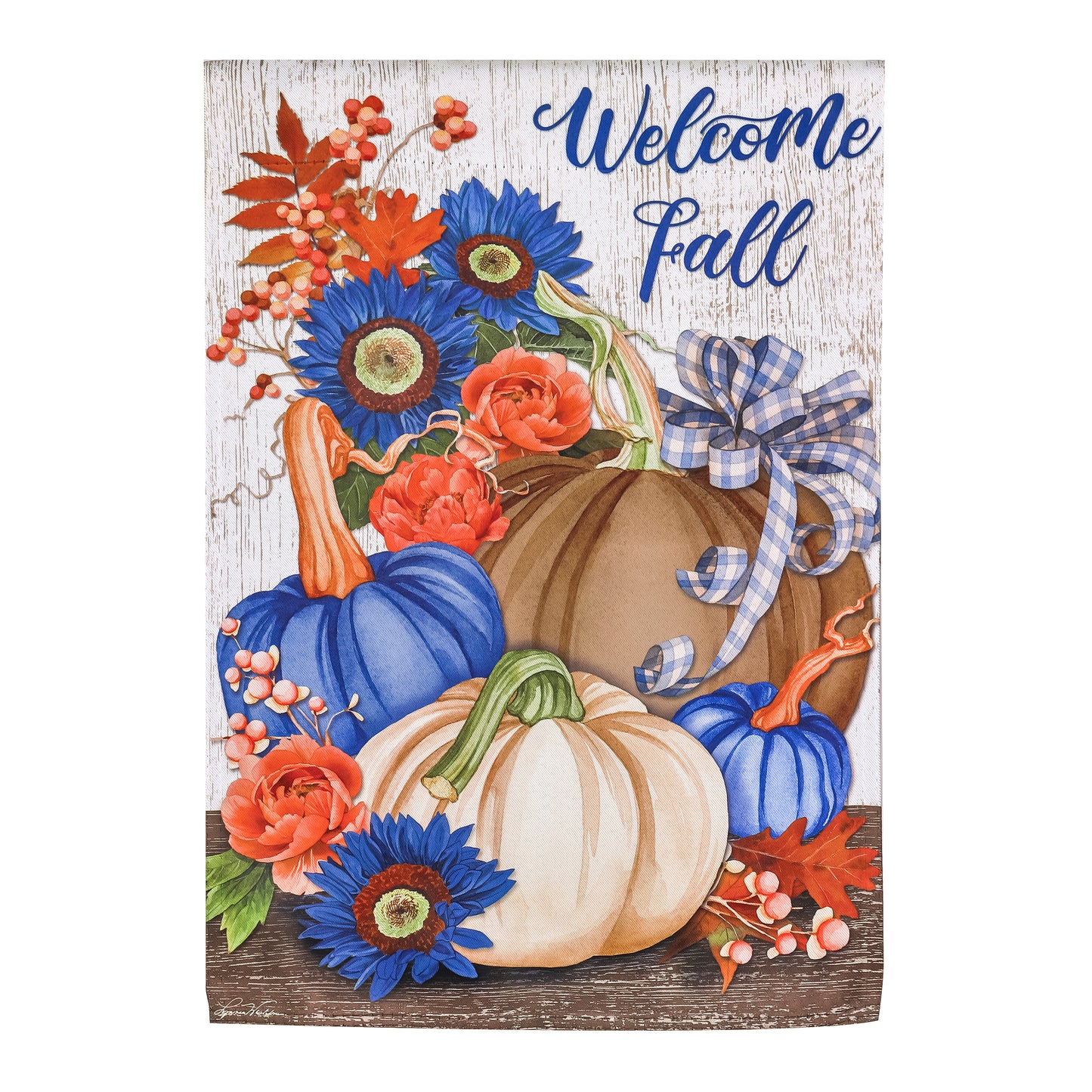 Welcome Fall Neutral Garden Suede Flag