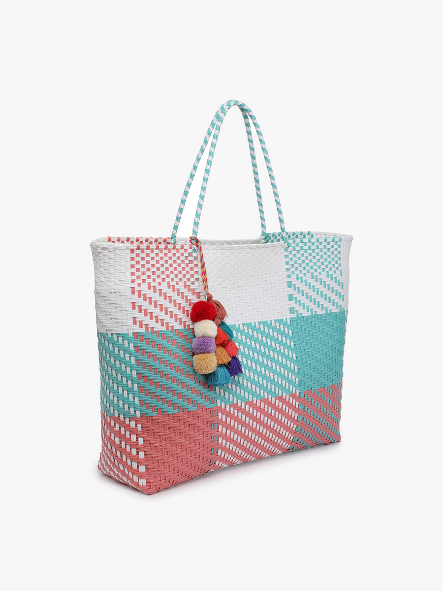 Allie XL Woven Tote w/ Pom-Poms | M2069