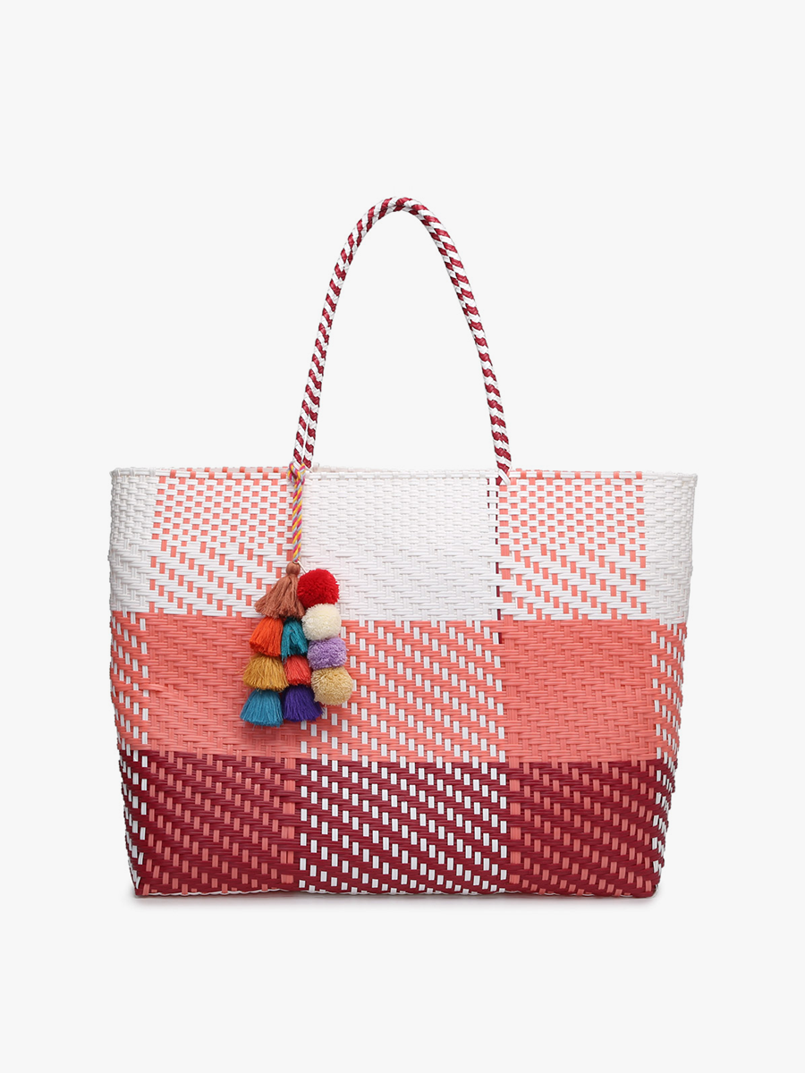 Allie XL Woven Tote w/ Pom-Poms | M2069