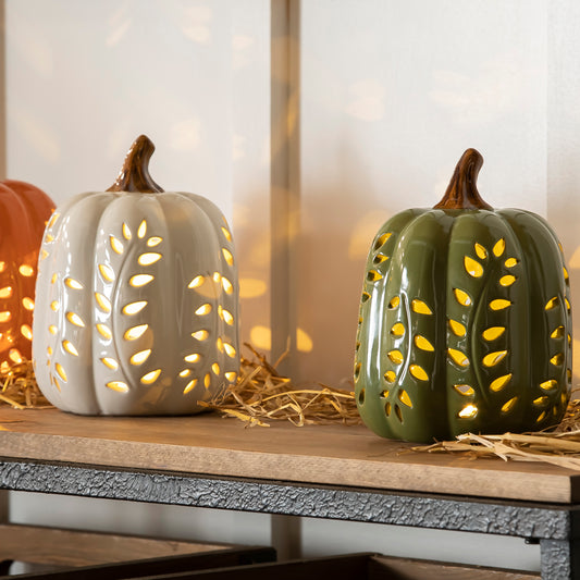 Fall Ceramic Light up Pumpkin Decoration 3 Asst. 2