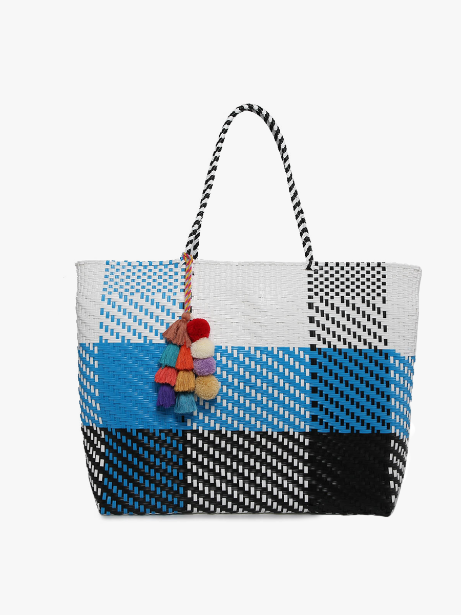 Allie XL Woven Tote w/ Pom-Poms | M2069