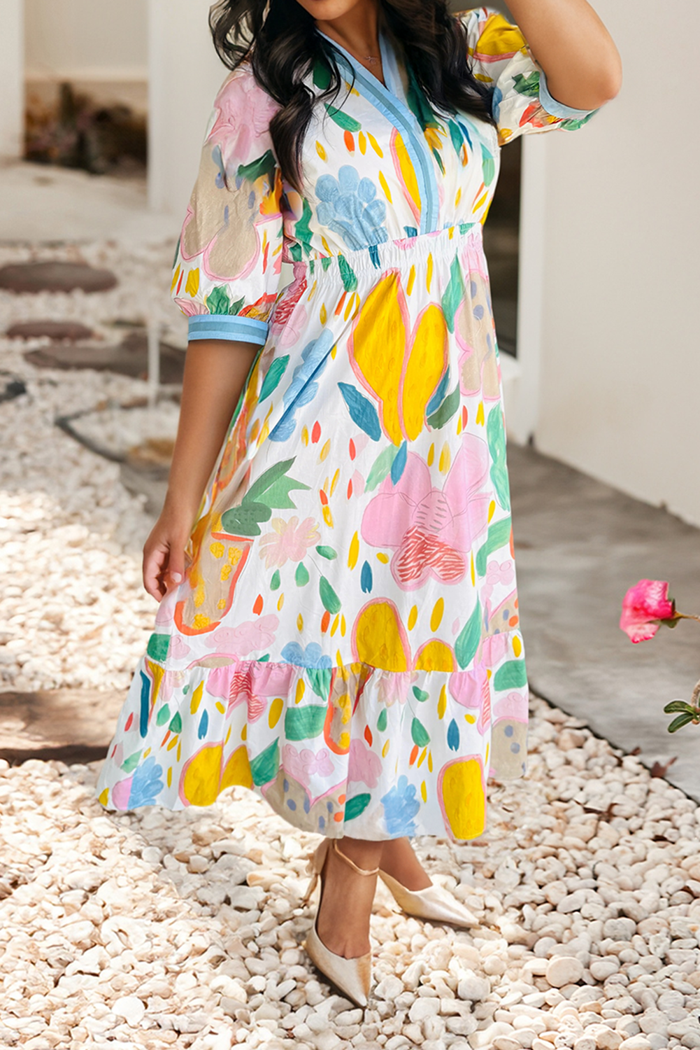 LDC Floral High Waist Multicolour Daily Shift Dress