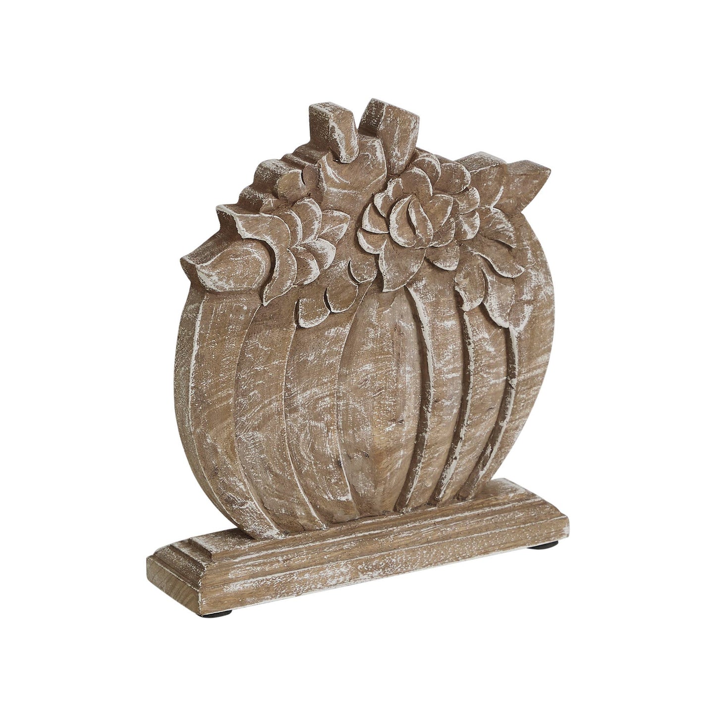 Rustic Farmhouse Carved Wooden Floral Crown Pumpkin Autumn Fall Harvest Tabletop Decor 8.5x8x2 Inch