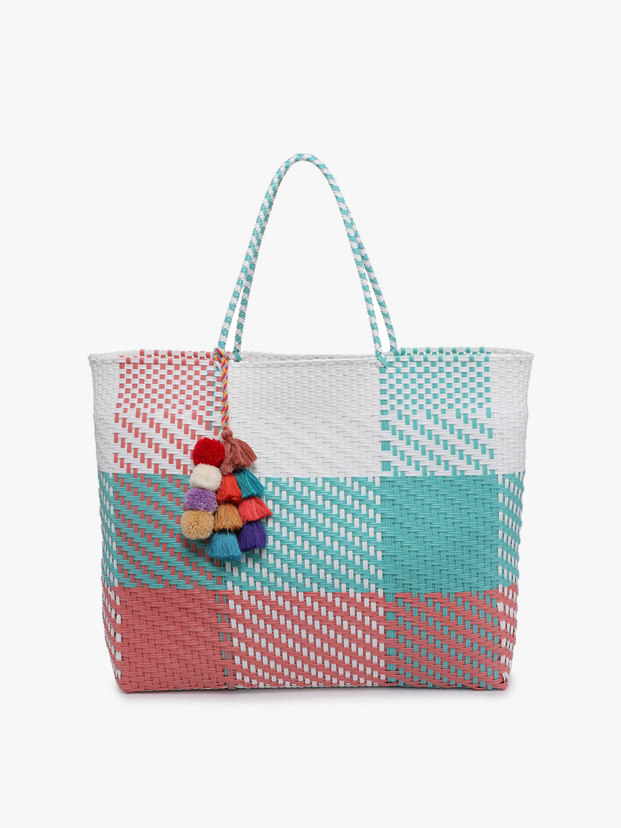 Allie XL Woven Tote w/ Pom-Poms | M2069