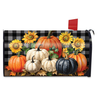 Fall Checkered Pumpkins Mailbox Cover