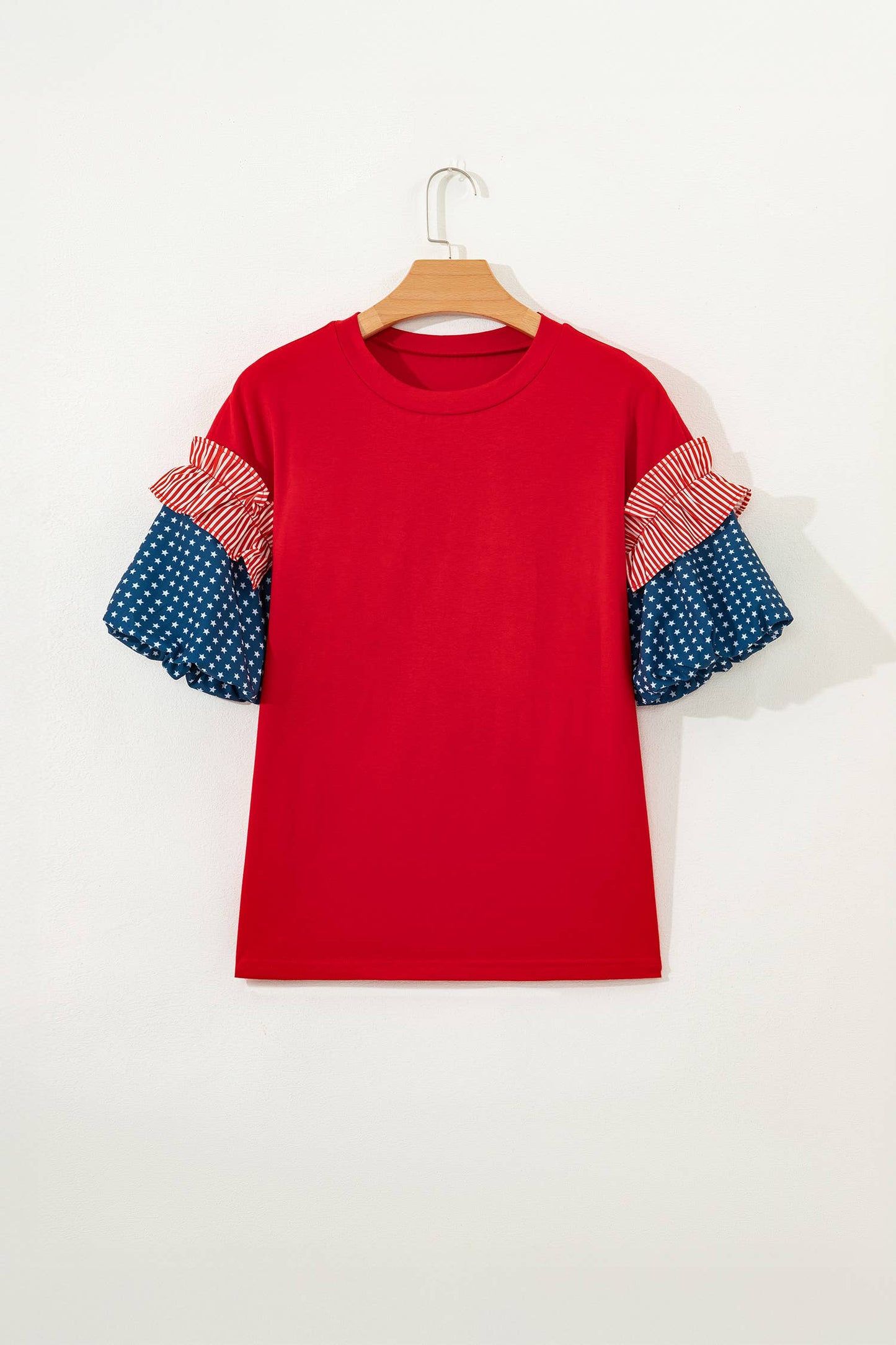 LDC Stars Stripes Round Neck Short Puff Sleeve Top| S-4X