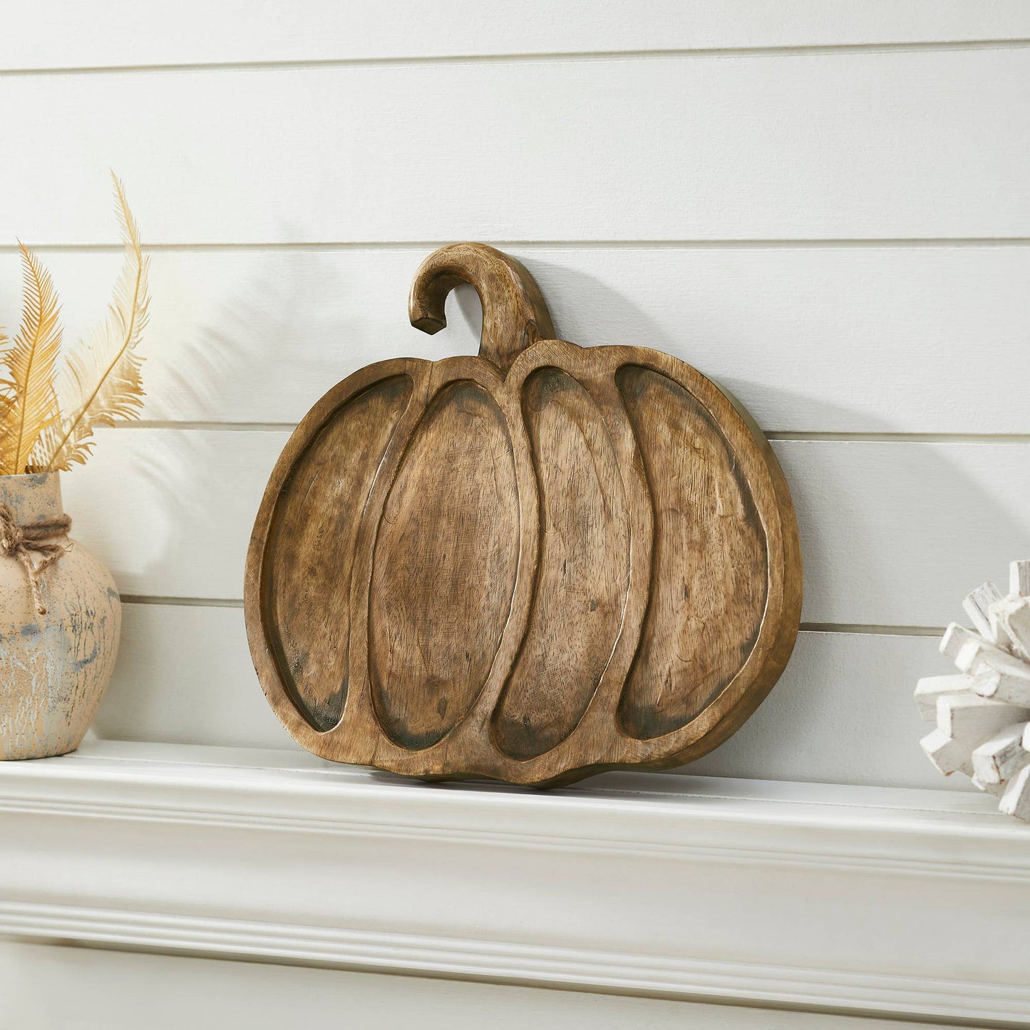 Rustic Dark Wood Pumpkin Fall Decorative Serving Tray Autumn Harvest Table Centerpiece Accent Decor 12 x 13.75 x 1 Inch