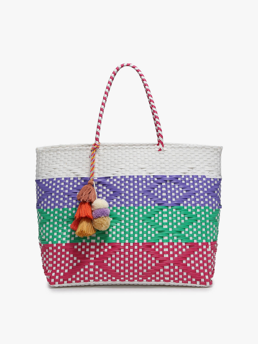 Allie XL Woven Tote w/ Pom-Poms | M2069