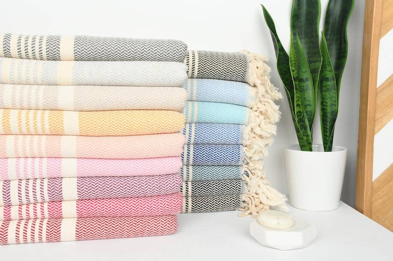 Striped Turkish Towel - 100% Cotton - Personalization Option