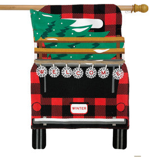 Red Checkered Truck Christmas Burlap House Flag