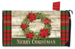 Poinsettia Wreath Christmas Mailbox Cover