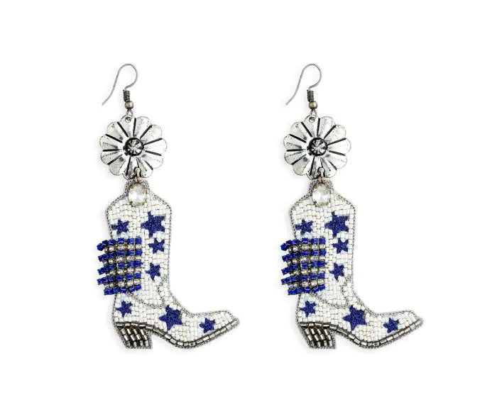 Stars & Bars Beaded Boot Earrings