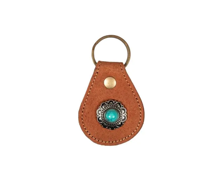 Concho Caramel Leather Key Fob