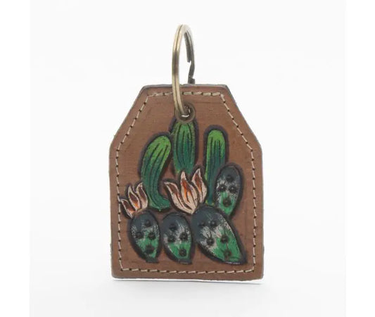 Prickly Pear Party Hand-tooled Leather Key Fob