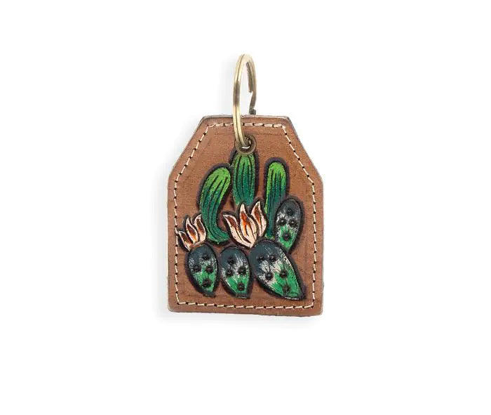 Prickly Pear Party Hand-tooled Leather Key Fob