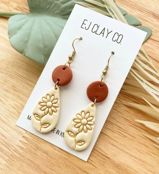 Burnt Orange Floral Dangles