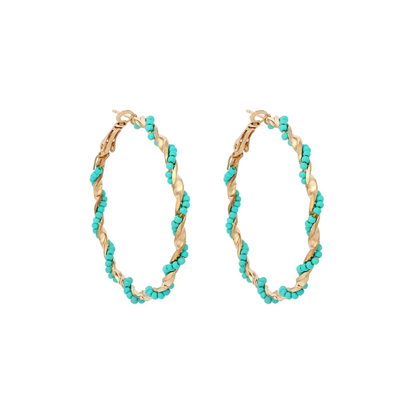 Gold and TQ laced Hoops